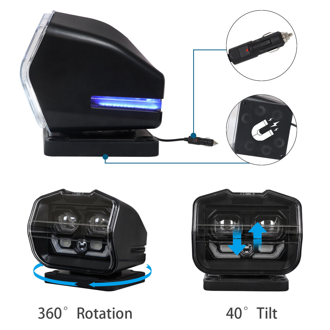 12V 50W Boat Remote Control LED Spotlight Truck Car Marine Remote Searchlight