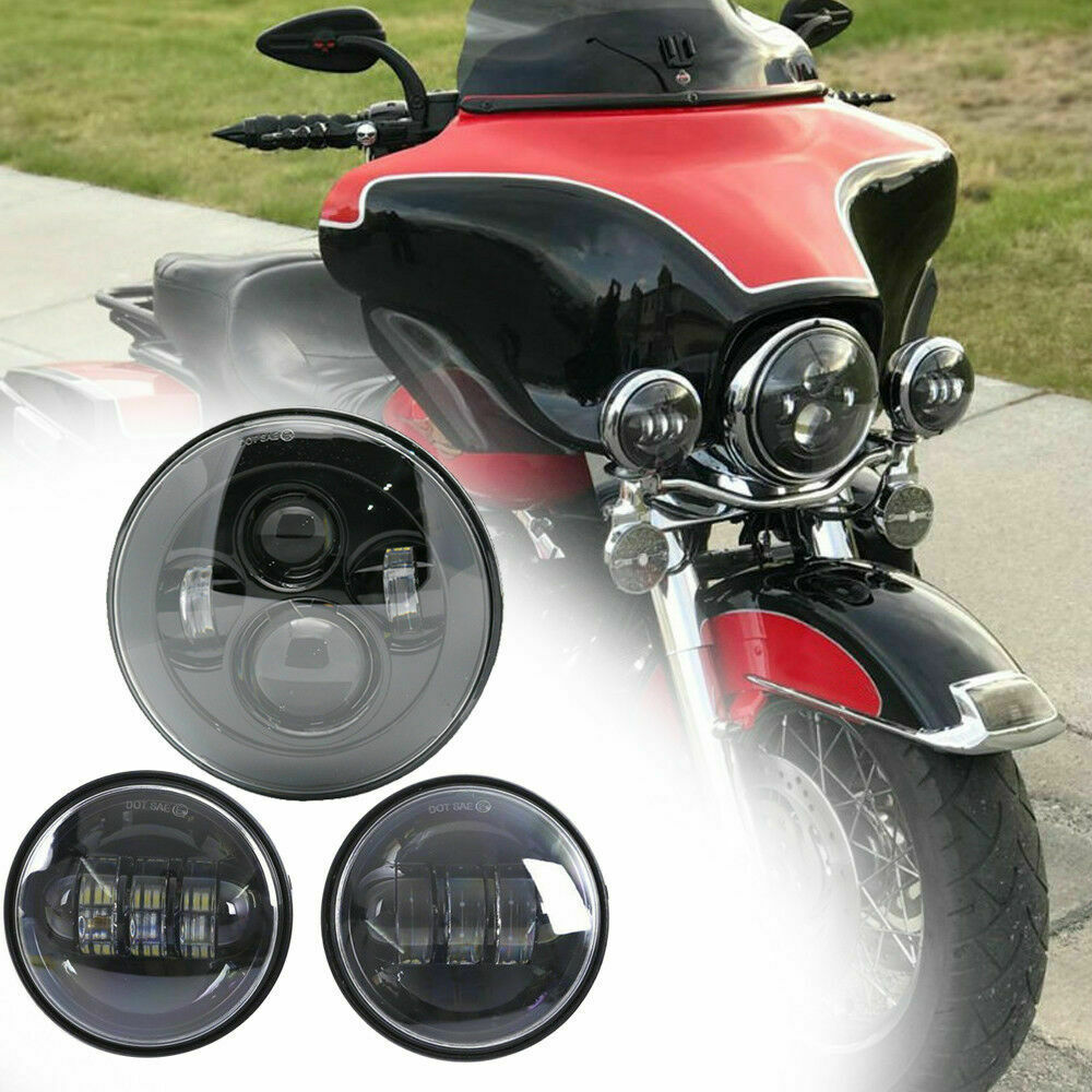 7" New LED Projector Headlight + Passing Lights For Harley Touring Electra Glide