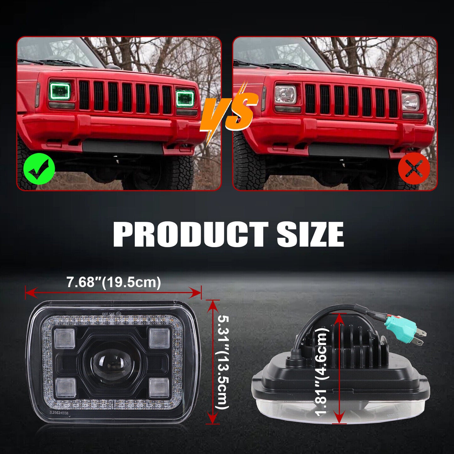 7x5 inch Led Headlights with DRL Bluetooth Control RGB Halo For Jeep Wrangler YJ