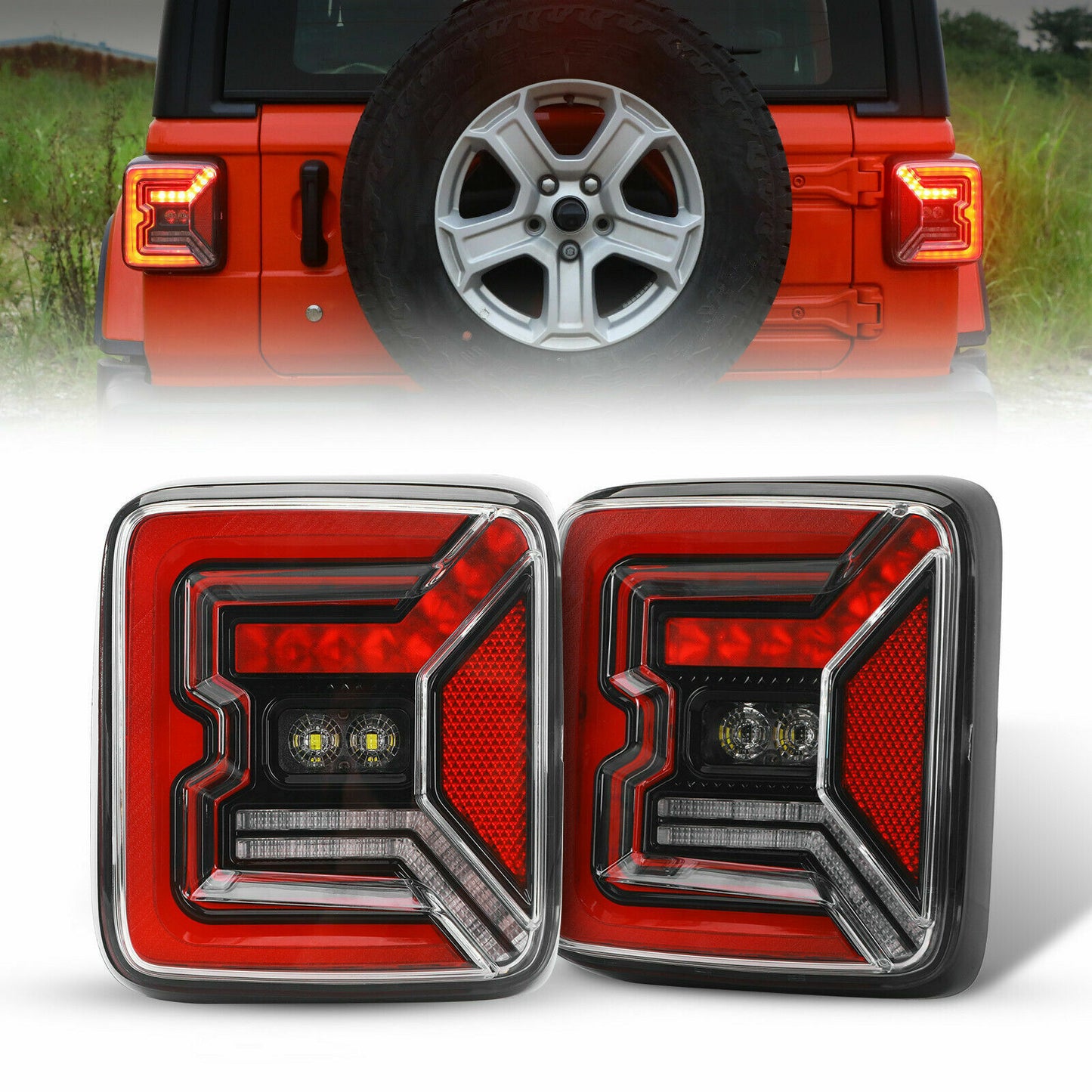 Pair LED Tail Lights Rear Lamp Break Turn Signal Light For Jeep Wrangler JL JLU