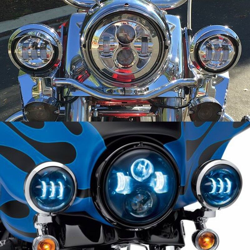 7" New LED Projector Headlight + Passing Lights For Harley Touring Electra Glide