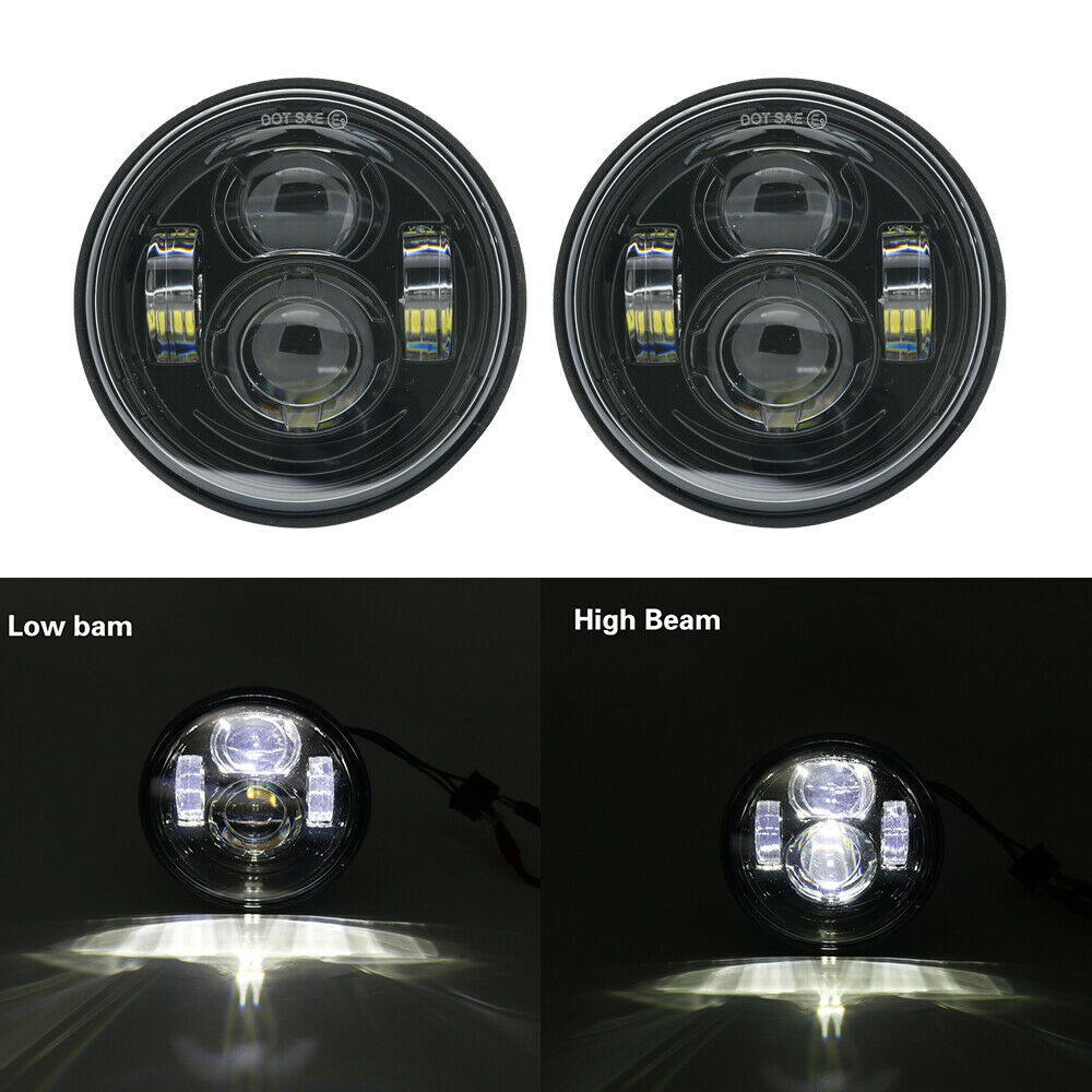 4.65 Inch Black Dual LED Headlight DRL Hi/Low Beam For Harley Dyna Fat Bob FXDF