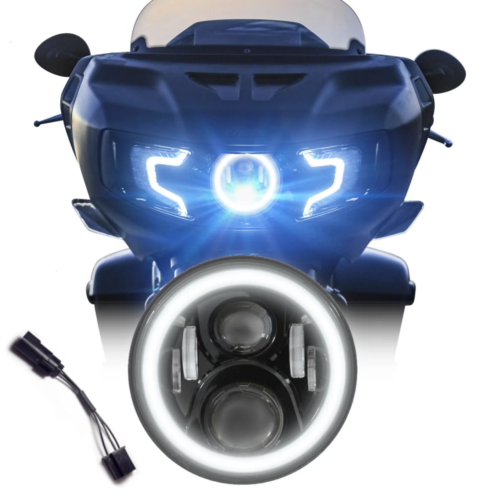 2020-2022 Indian Challenger Black LED Projection Headlight Hi/Lo DRL Halo Ring