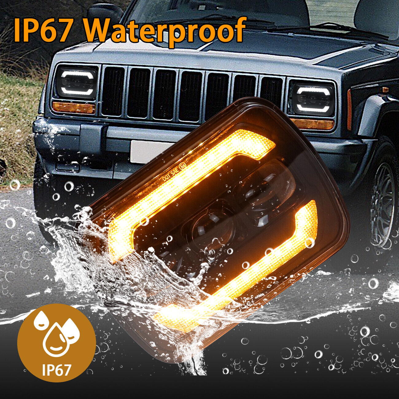 5x7Inch LED Headlights,7x6 Turn Signal DRL Hi/low Seal Beam For Jeep Cherokee XJ