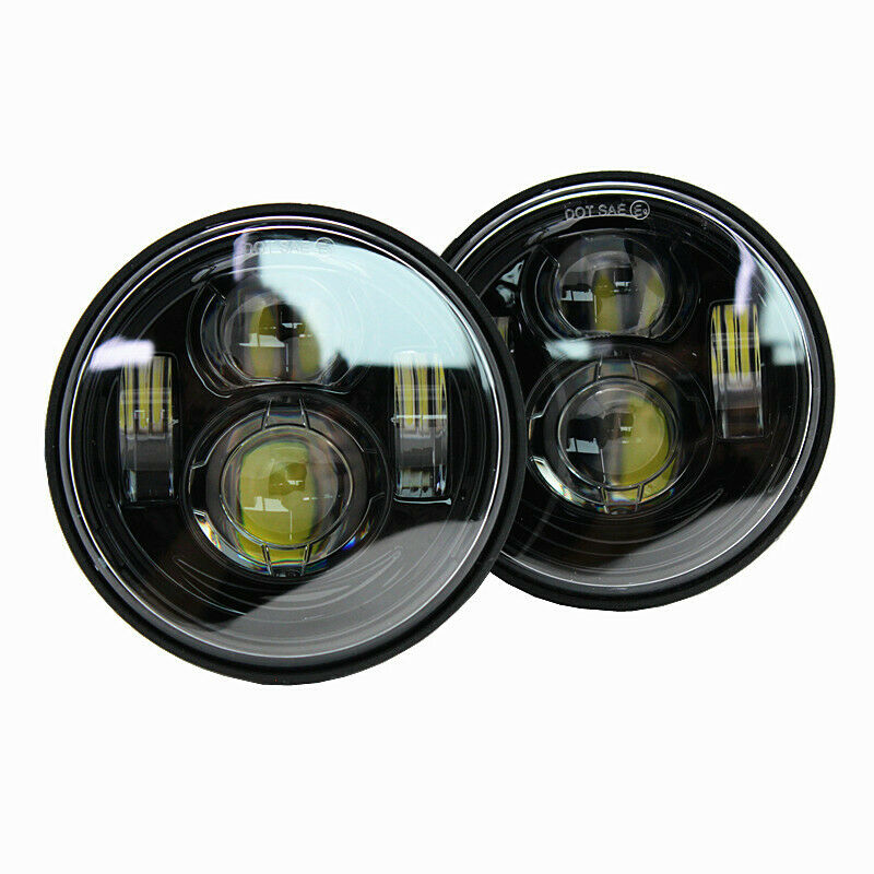 4.65 Inch Black Dual LED Headlight DRL Hi/Low Beam For Harley Dyna Fat Bob FXDF