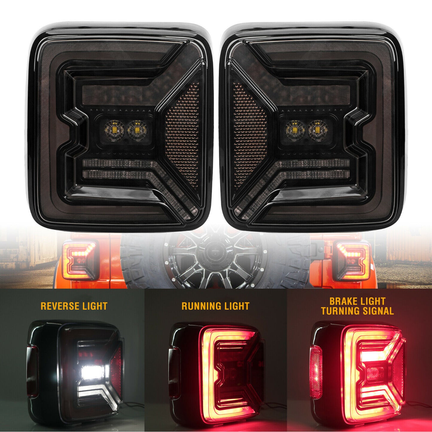 Smoked LED Tail Lights with Brake Reverse Turn Signal for Jeep Wrangler JL 2018+