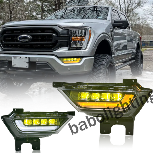 Pair LED Fog Light Lamps Assembly withTurn Signal DRL For Ford F150 2021 2022 2023 Left Driver and Right Passenger Side Fog Light(Yellow Beam)