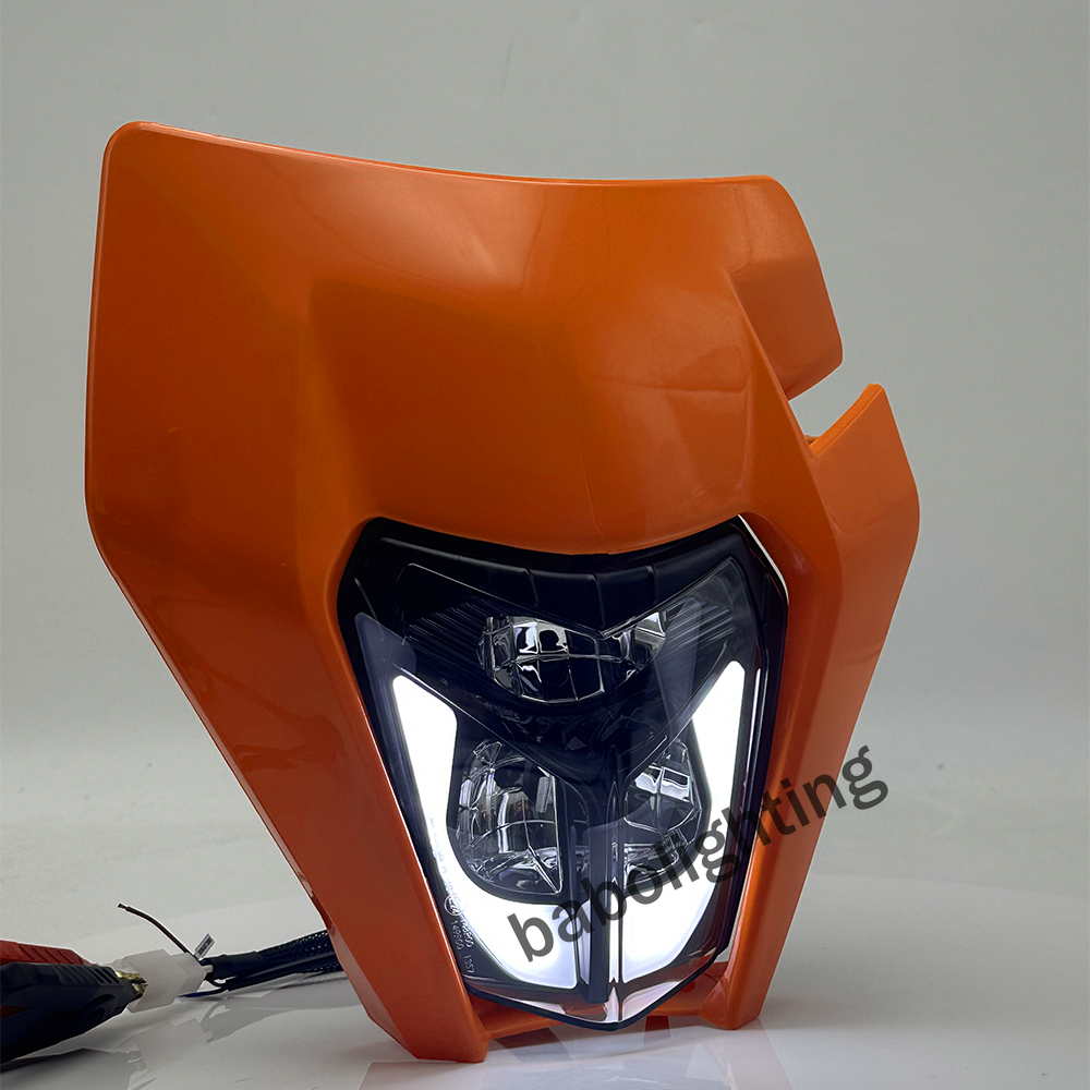 For KTM 250 350 450 500 690 LED Headlight with Orange Mask,Turn Signal Lamp DRL