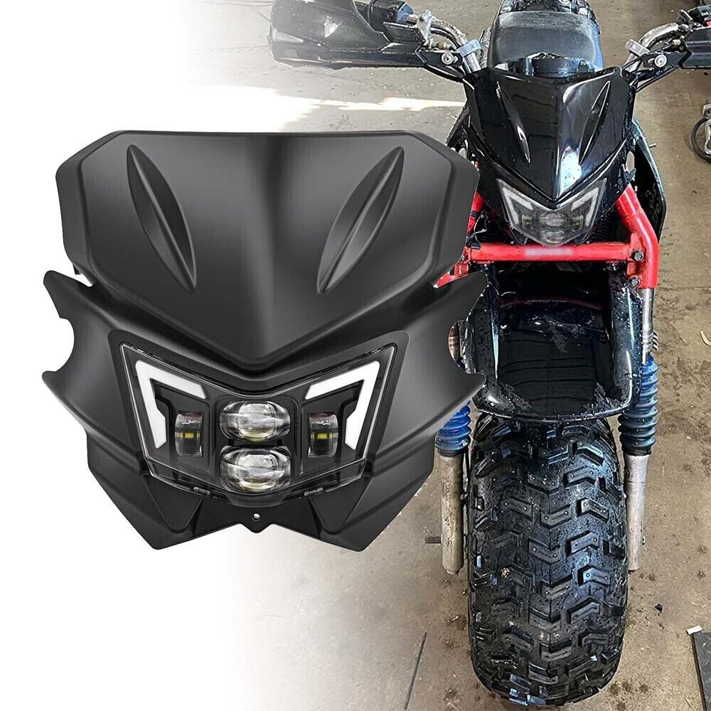 LED Headlight w/ Black Fairing High Low Beam Kit For Kawasaki KLX450R KLX125 KLX150L D-TRACKER 125