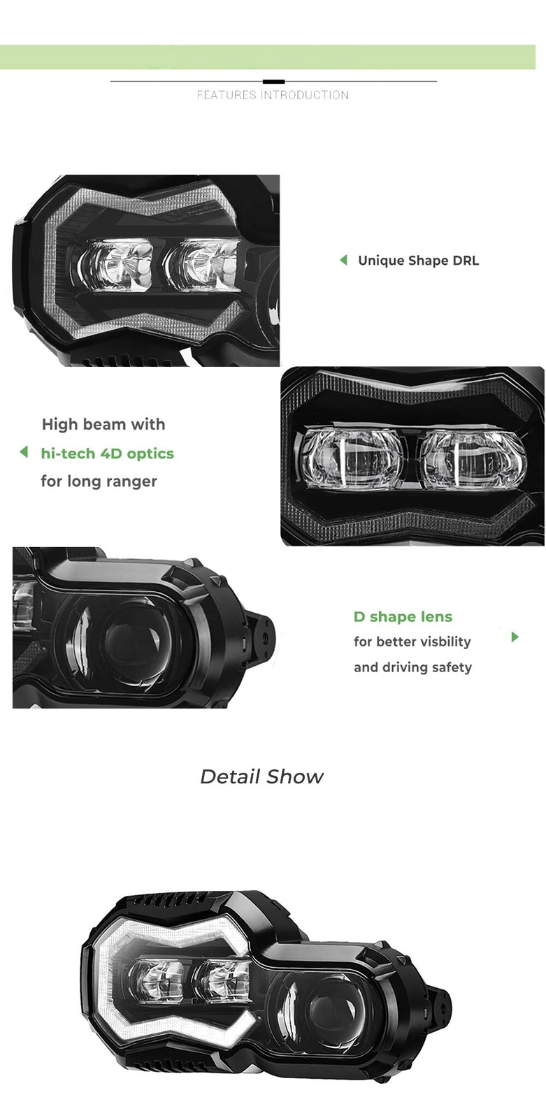 LED Headlight with DRL Hi-Lo Beam E-Approval Plug & Play for BMW F650 f700 F800 GS F800 R