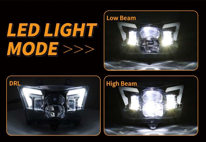 LED Headlight w/ Black Fairing High Low Beam Kit For Kawasaki KLX450R KLX125 KLX150L D-TRACKER 125