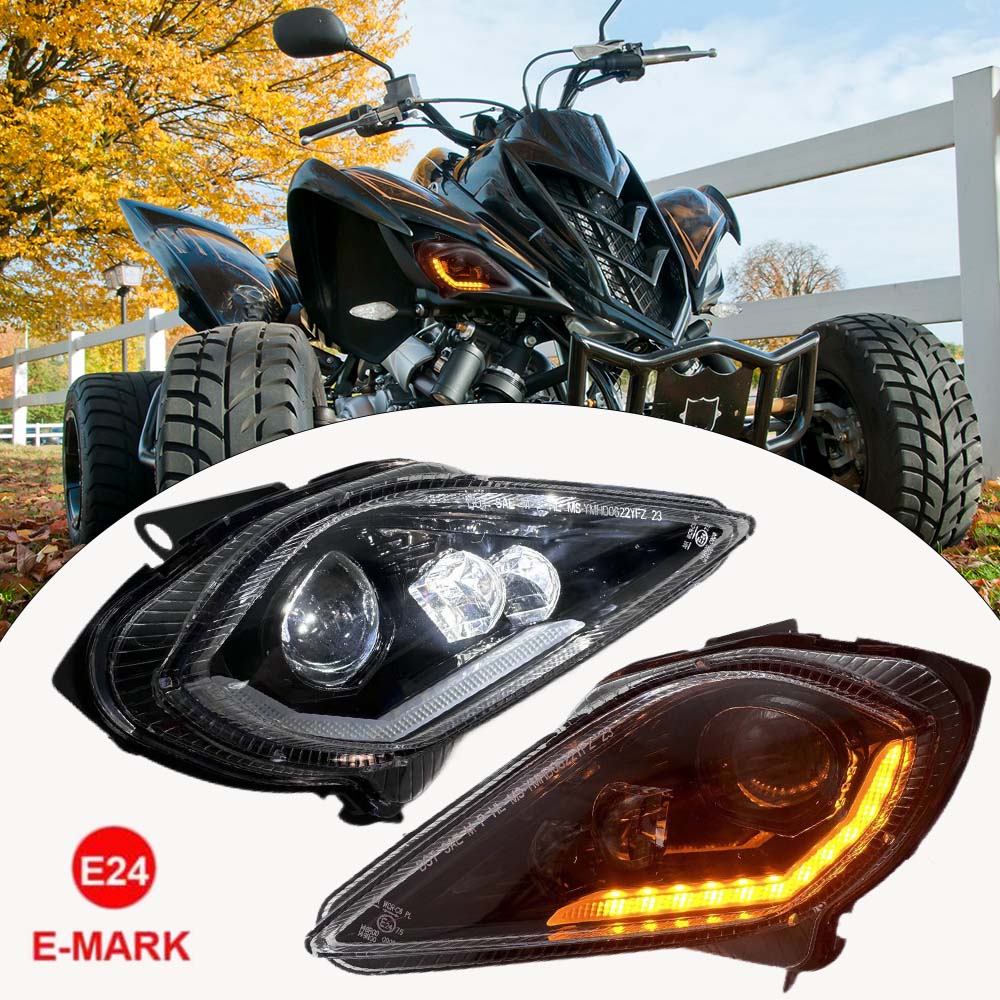 Pair LED Headlights For 2006-2024 YAMAHA RAPTOR YFZ 450 700R YFM 250 350 700