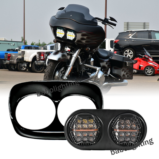 5.75 INCH LED Dual Headlight with Amber DRL Hi/Lo Beam For Harley Road Glide 1998-2013 Plug&Play
