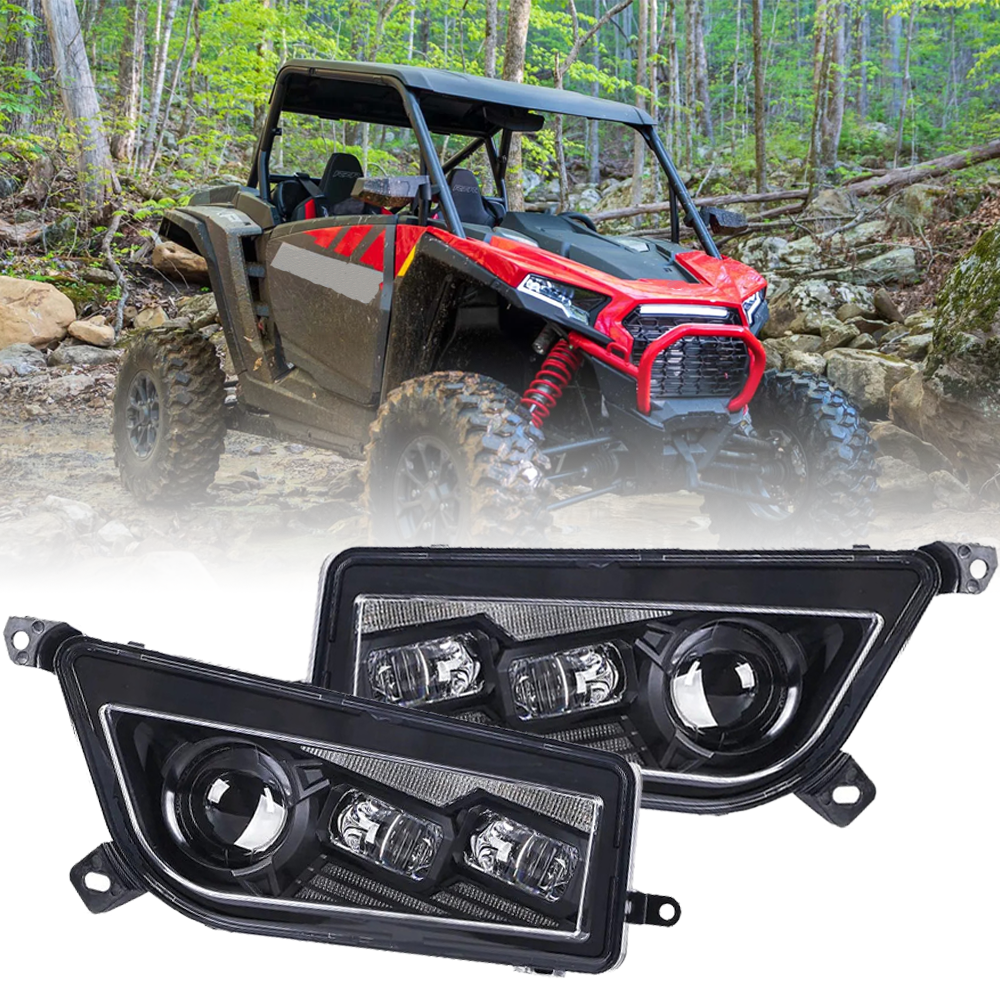 A pair ATV LED Headlight Assembly with Hi-Lo Beam DRL Turn Signal for Polaris RZR 900s Razor 1000 XP Turbo 2014-2020