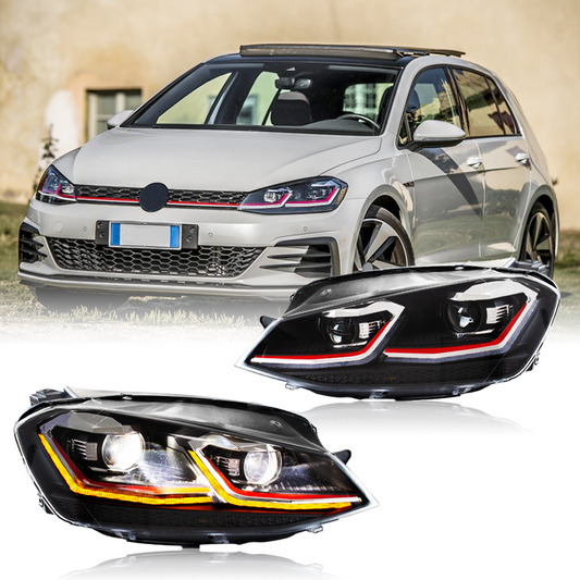 2PCS LED Headlights with White DRL Sequential Turn Signal High Low Beam for VW Golf7 MK7 VII