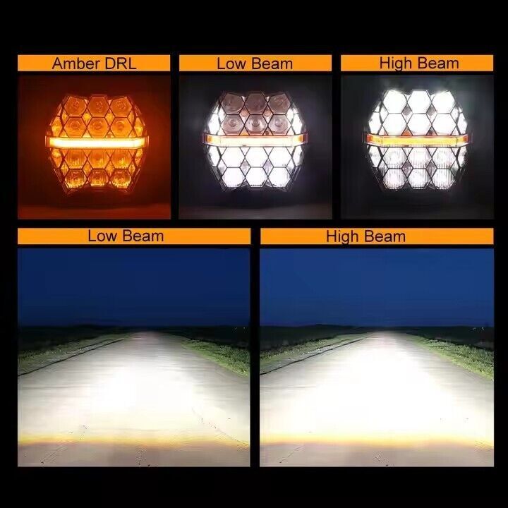 7" inch Motorcycle LED Headlight High Low Beam with Amber DRL for Harley Touring Street Glide Cvo Tri Softail