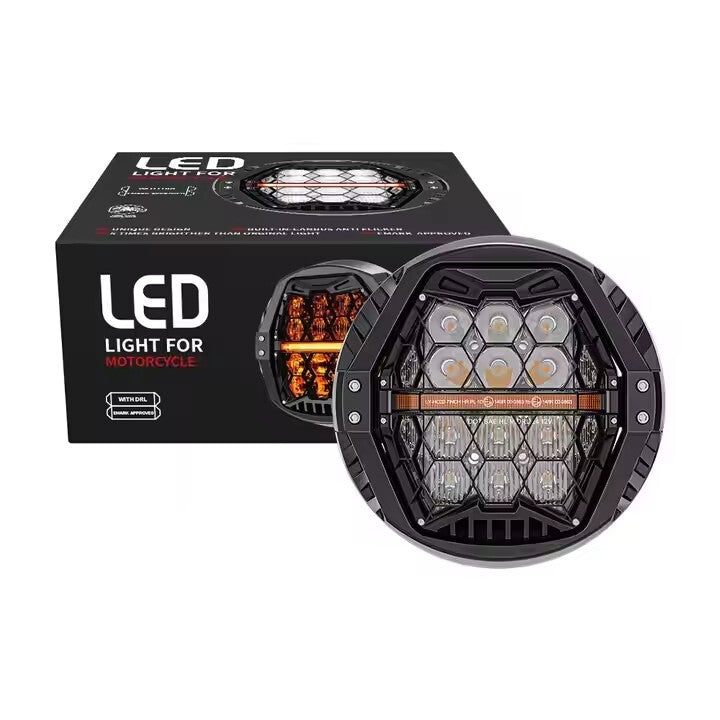 7" inch Motorcycle LED Headlight High Low Beam with Amber DRL for Harley Touring Street Glide Cvo Tri Softail