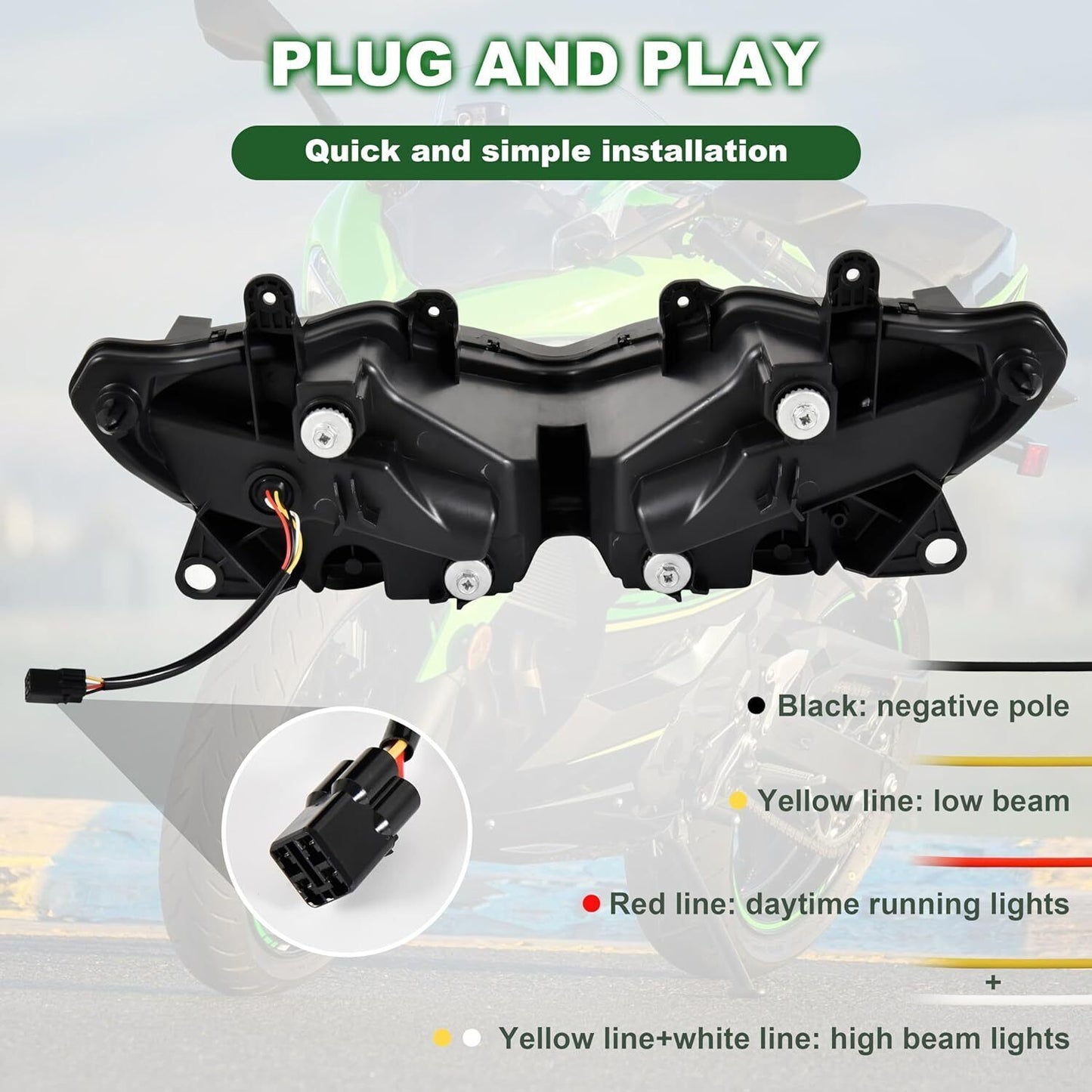 LED Scheinwerfer Tagfahrlicht mit Fern- und Abblendlicht für Kawasaki EX400 NINJA400 2018-2022  NINJA650 EX650 2020-2022