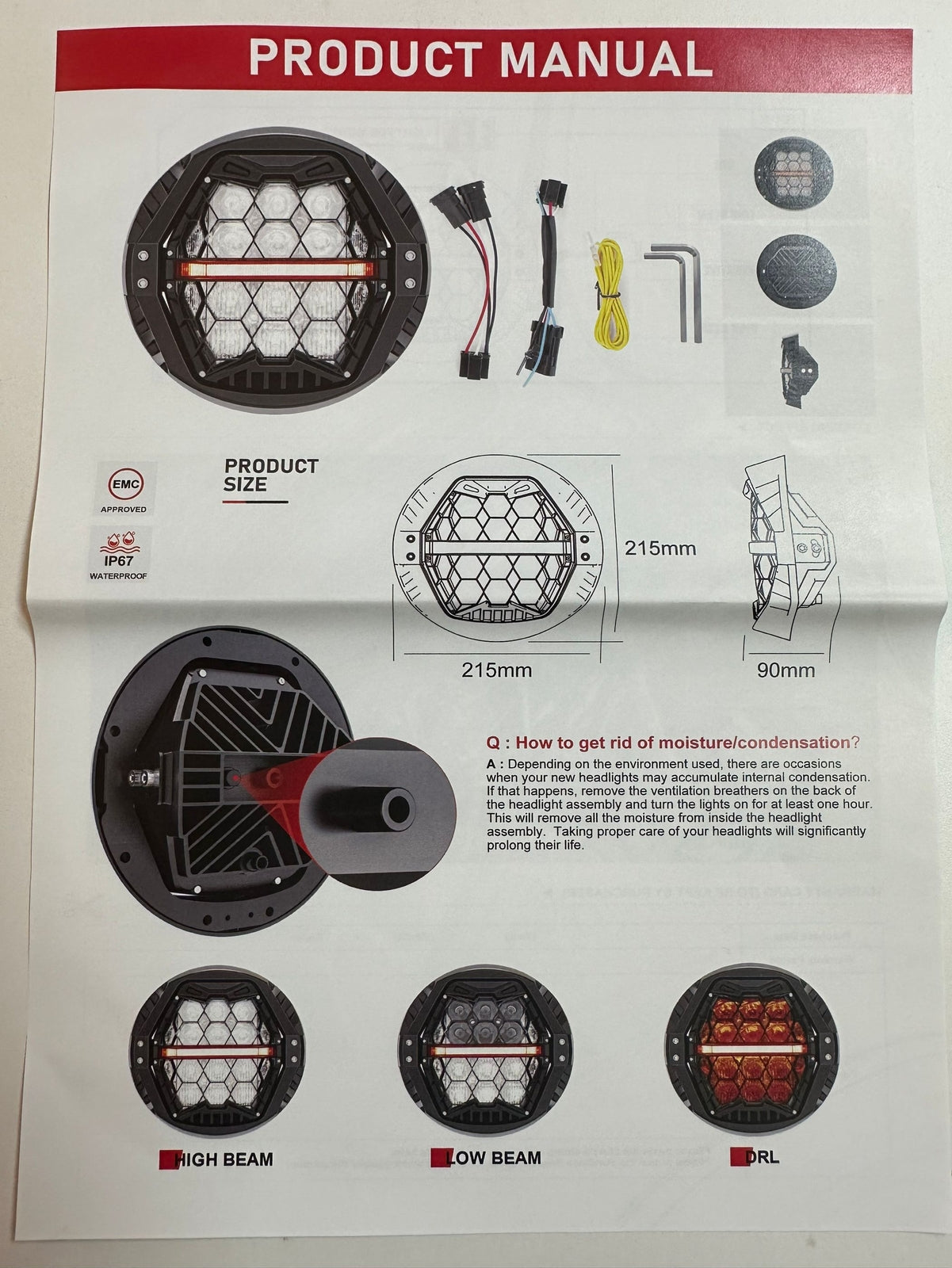 7" inch Motorcycle LED Headlight High Low Beam with Amber DRL for Harley Touring Street Glide Cvo Tri Softail