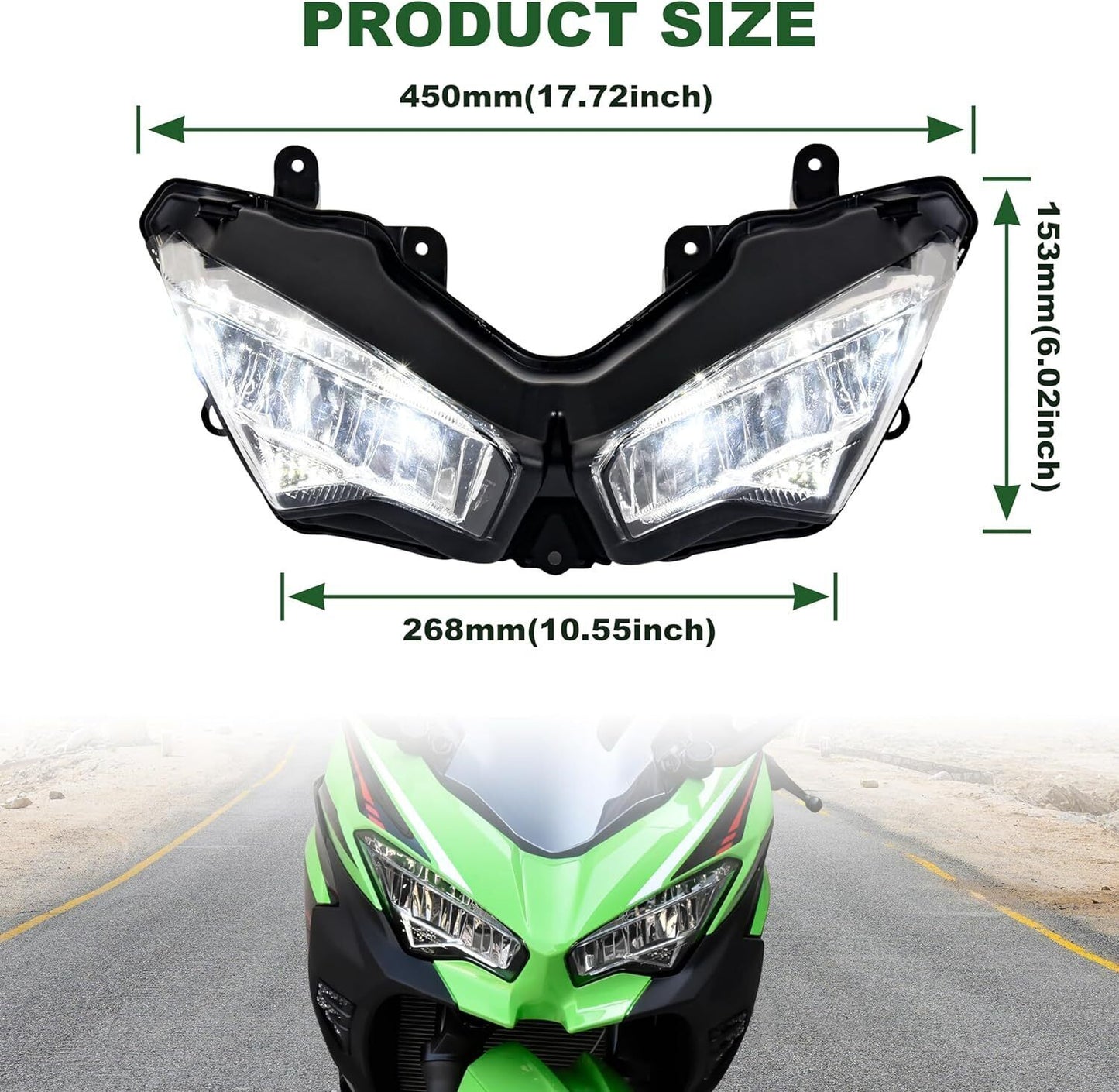 LED Scheinwerfer Tagfahrlicht mit Fern- und Abblendlicht für Kawasaki EX400 NINJA400 2018-2022  NINJA650 EX650 2020-2022