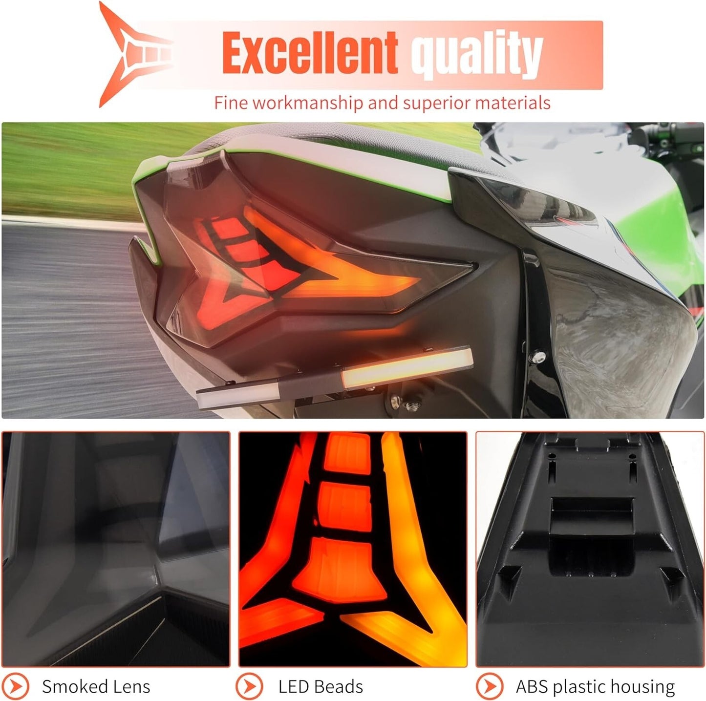 For 2019-24 Kawasaki Ninja ZX-6R ZX-10R Integrated LED Tail Light w/ Turn SMOKED