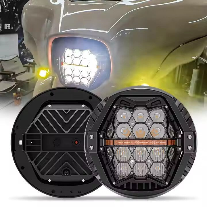 7" inch Motorcycle LED Headlight High Low Beam with Amber DRL for Harley Touring Street Glide Cvo Tri Softail