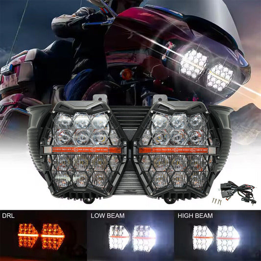 DOT Dual LED Headlight Amber DRL With High/Low Beam For 2015-2023 Road Glide