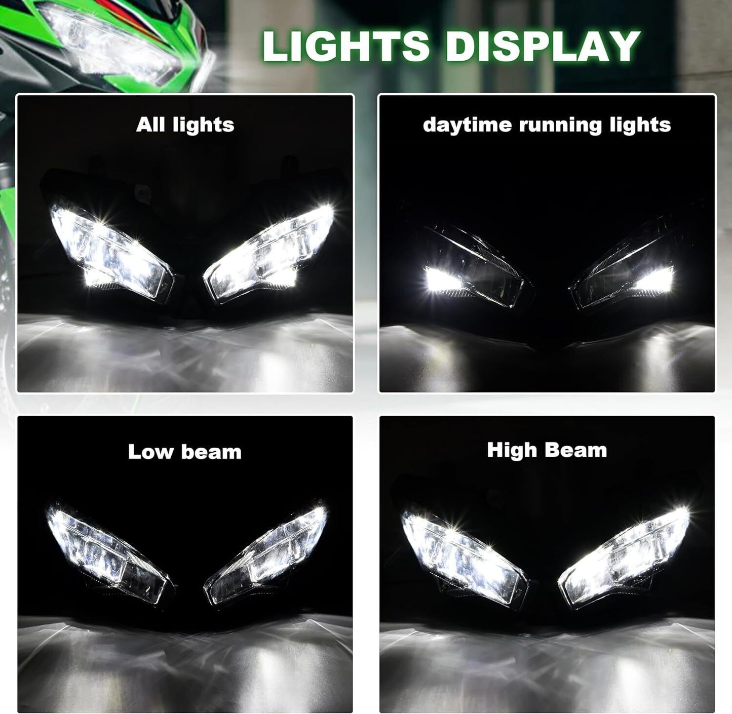 LED Scheinwerfer Tagfahrlicht mit Fern- und Abblendlicht für Kawasaki EX400 NINJA400 2018-2022  NINJA650 EX650 2020-2022