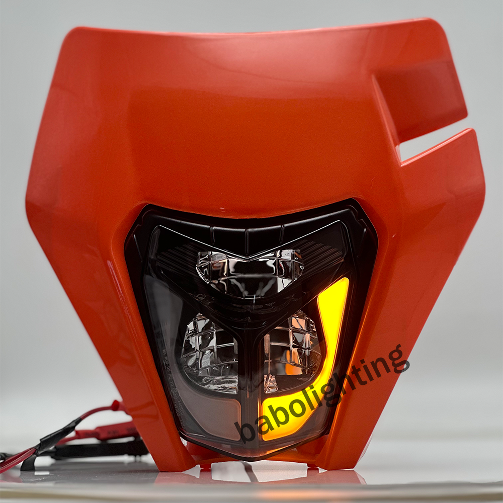 For KTM 250 350 450 500 690 LED Headlight with Orange Mask,Turn Signal Lamp DRL