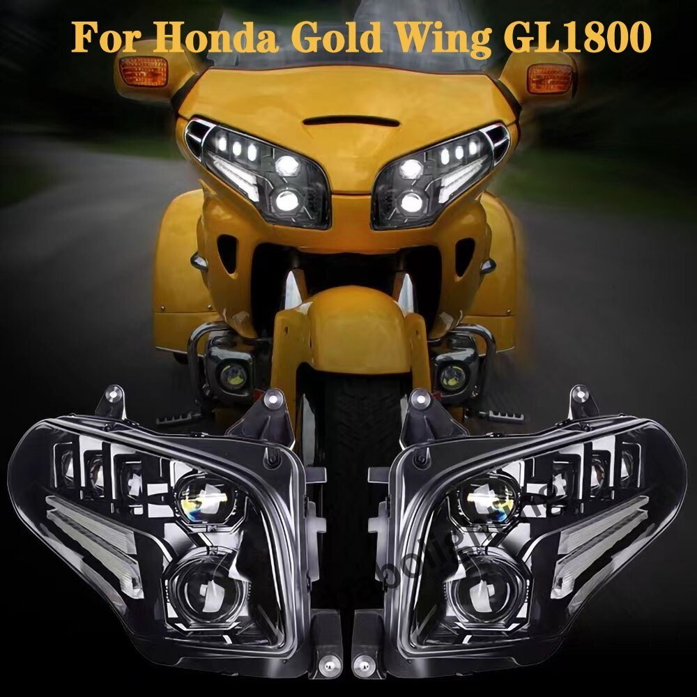 LED Adjustable Beam Headlight with Daytime Running Lights Hi/Lo Beam for Honda Gold Wing GL1800 2001-2017