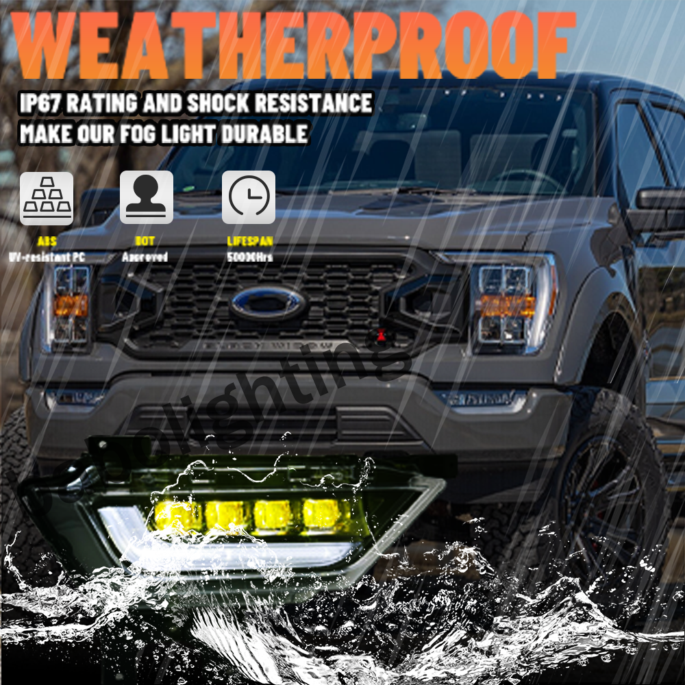 Pair LED Fog Light Lamps Assembly withTurn Signal DRL For Ford F150 2021 2022 2023 Left Driver and Right Passenger Side Fog Light(Yellow Beam)