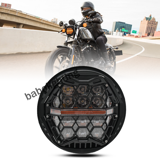 DOT E-mark Approved 5-3/4" LED Headlight 5.75 inch Headlight with Amber DRL High Low beam for Dyna Street Bob Super Wide Glide Low Rider Night Rod Train Softail Deuce Custom Sportster Iron 883 for simson s50/51