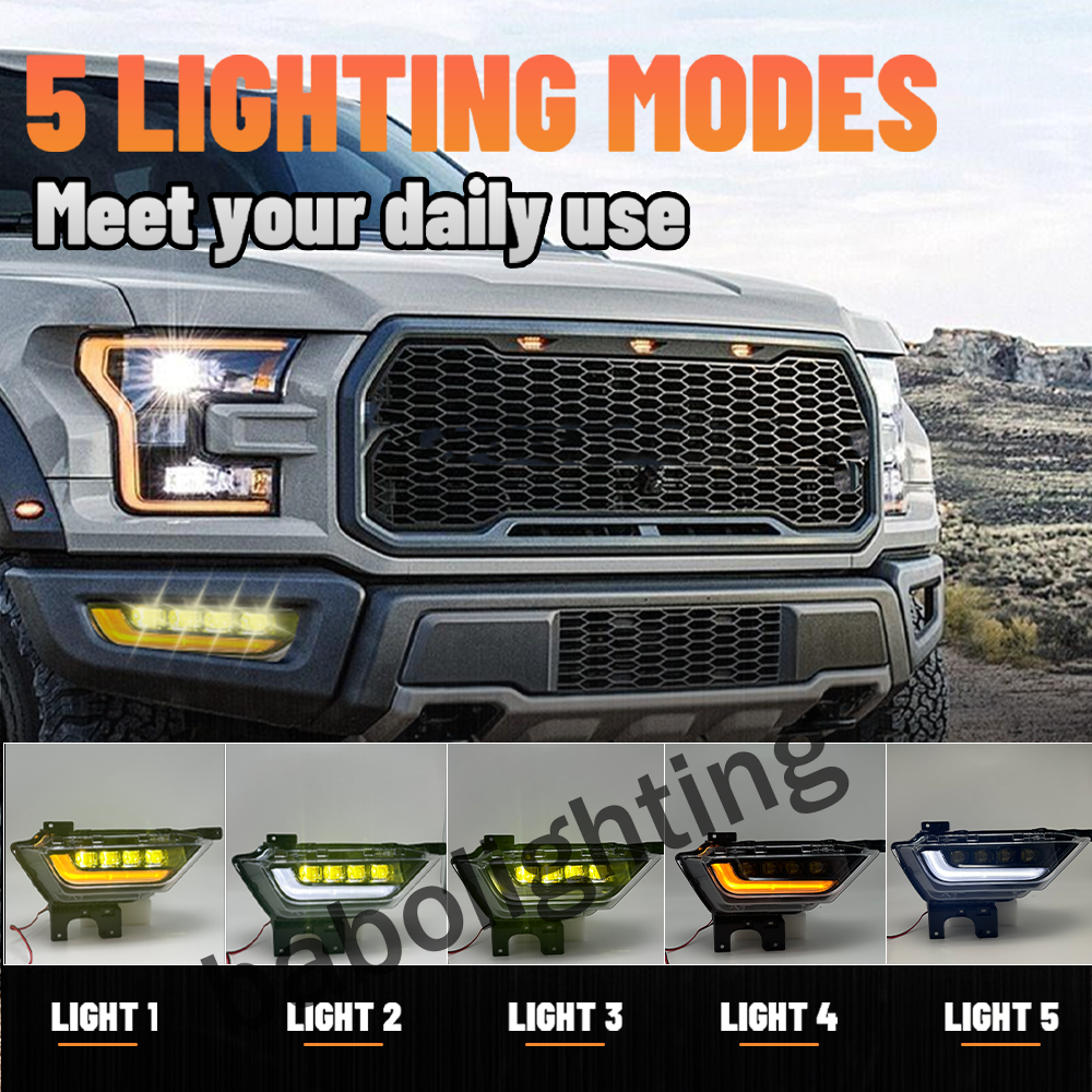 Pair LED Fog Light Lamps Assembly withTurn Signal DRL For Ford F150 2021 2022 2023 Left Driver and Right Passenger Side Fog Light(Yellow Beam)