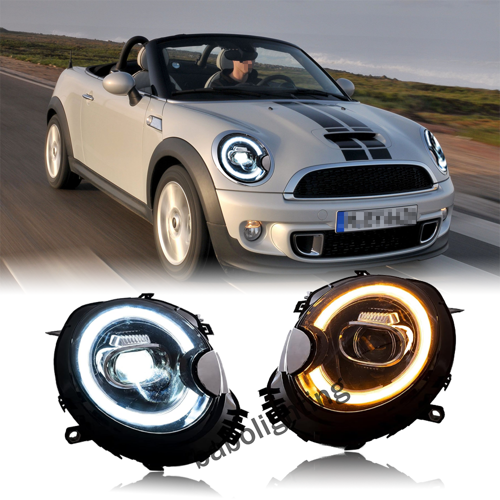 Automotive Headlights Assemblies for BMW Mini Cooper R55 R56 R57 R58 R59 W/Startup 2007-2013 with Hi-Lo Beam DRL Turn Signal（2pcs）