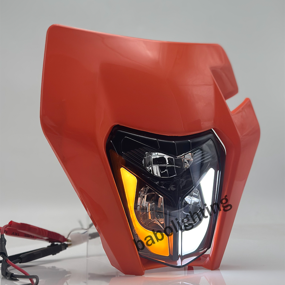 For KTM 250 350 450 500 690 LED Headlight with Orange Mask,Turn Signal Lamp DRL