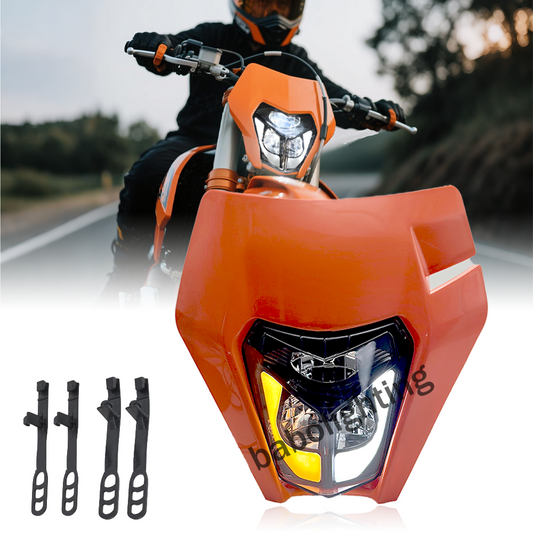 For KTM 250 350 450 500 690 LED Headlight with Orange Mask,Turn Signal Lamp DRL