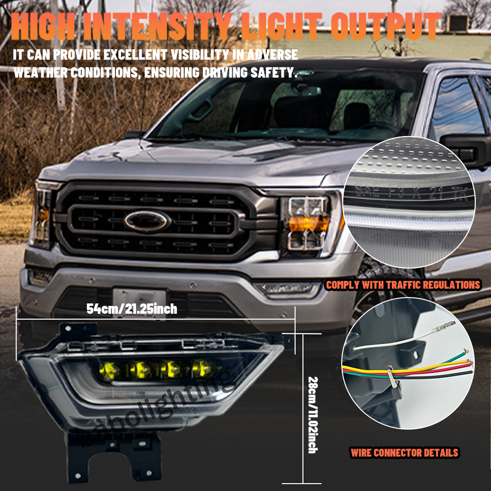 Pair LED Fog Light Lamps Assembly withTurn Signal DRL For Ford F150 2021 2022 2023 Left Driver and Right Passenger Side Fog Light(Yellow Beam)