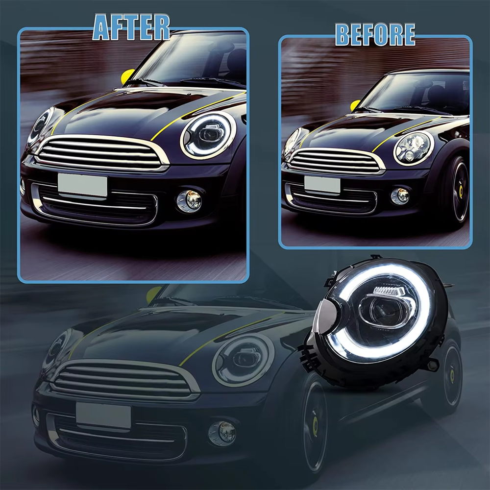 Automotive Headlights Assemblies for BMW Mini Cooper R55 R56 R57 R58 R59 W/Startup 2007-2013 with Hi-Lo Beam DRL Turn Signal（2pcs）