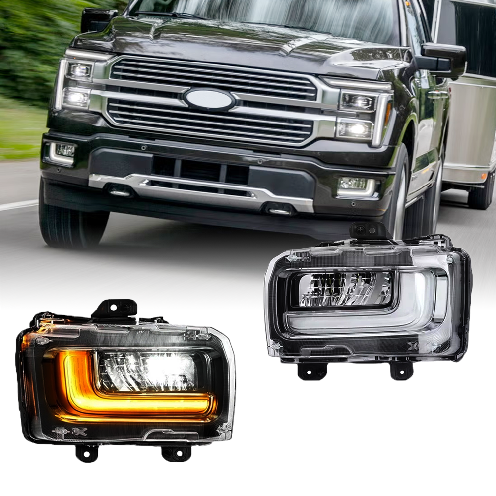 For Ford F150 2024 2025 LED Front Bumper Fog Lights with White DRL Amber Turn Signal