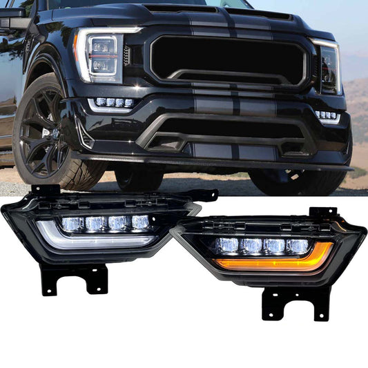 Quadruple LED Projector Fog Lights w/ Turn Signal DRL For 2021 2022 2023 Ford F150 F-150