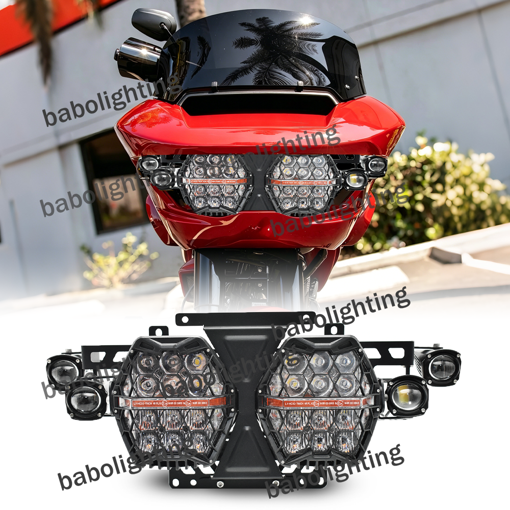 LED Headlight Assembly with Amber DRL High Low Beam Yellow Fog Lights For Harley Road Glide CVO  Standard 2024-2025