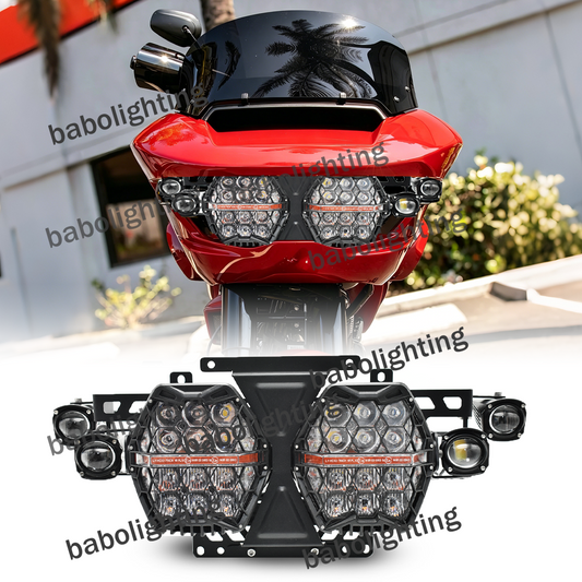 LED Headlight Assembly with Amber DRL High Low Beam Yellow Fog Lights For Harley Road Glide CVO  Standard 2024-2025