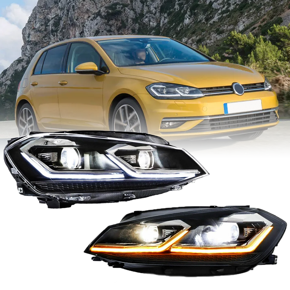Pair LED White Line Headlights with White DRL Turn Signal For VW Golf 7 MK7 VII 2013-2018