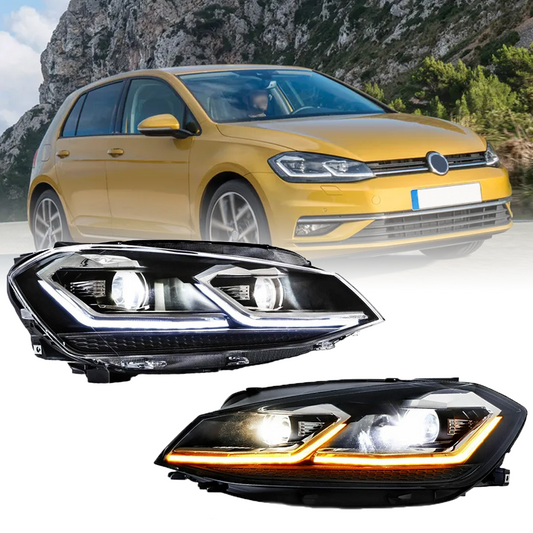 Pair LED White Line Headlights with White DRL Turn Signal For VW Golf 7 MK7 VII 2013-2018