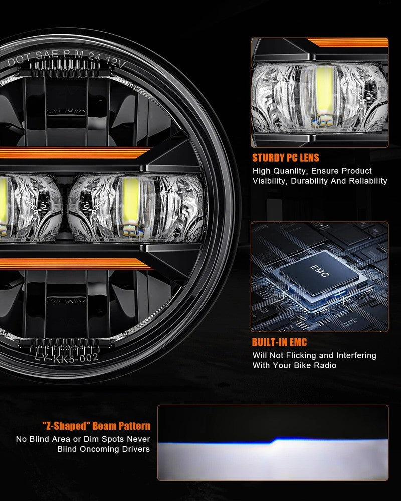 For Harley Super Glide Custom 2005 - 2014 Iron 883 Dyna Stre 5.75" LED Headlight with Angle Eye DRL