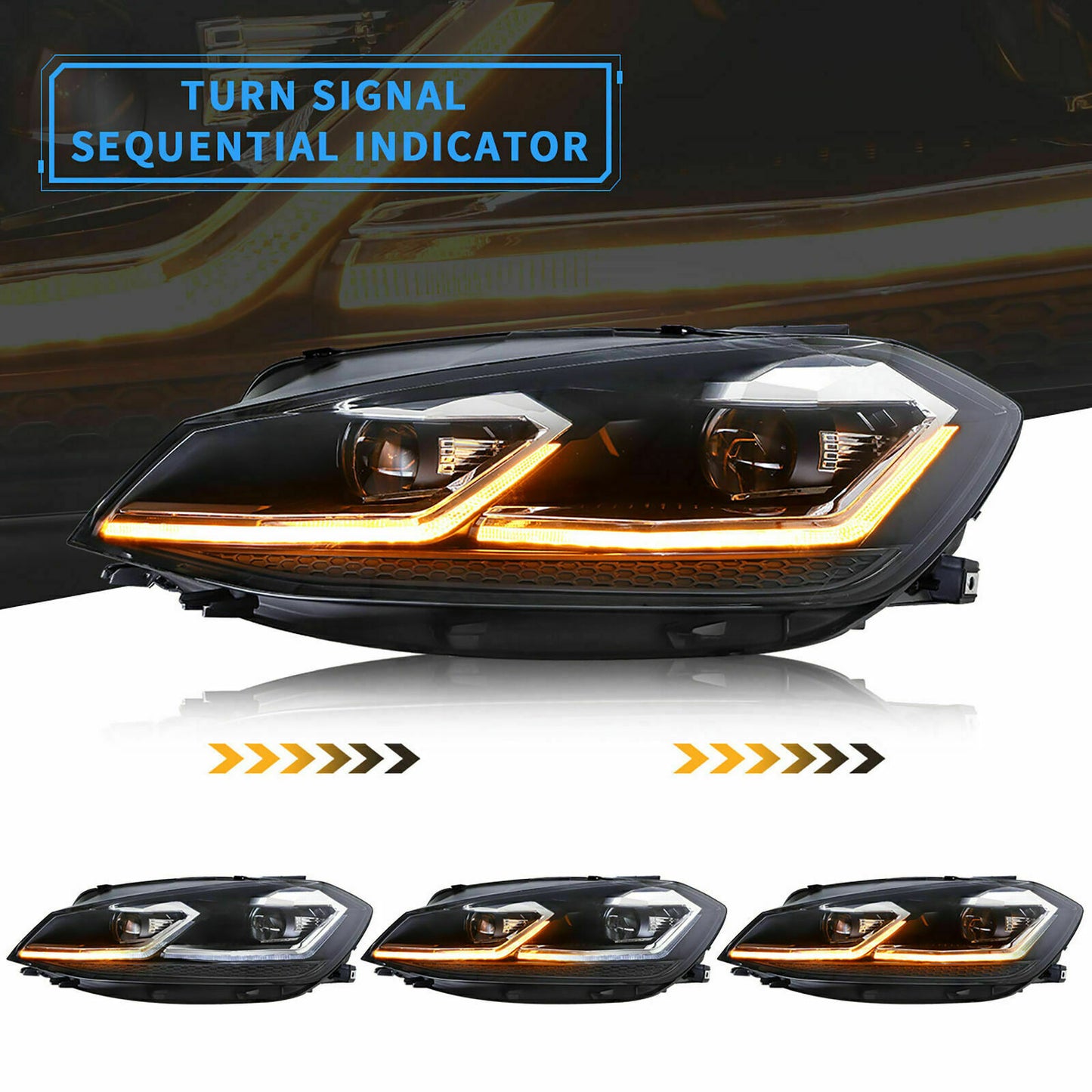 Pair LED White Line Headlights with White DRL Turn Signal For VW Golf 7 MK7 VII 2013-2018