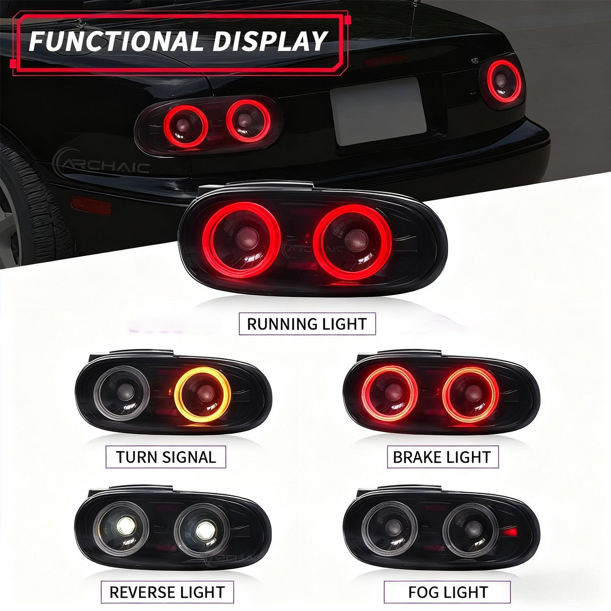 Pair LED Tail Lights LED Rear Lamp w/Starting Animation for Mazda MX5(NA) 1985-1997