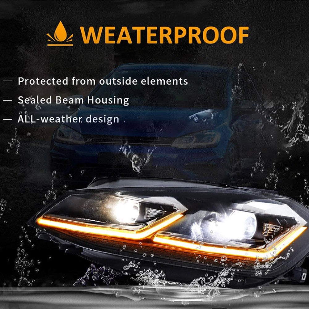 Pair LED White Line Headlights with White DRL Turn Signal For VW Golf 7 MK7 VII 2013-2018