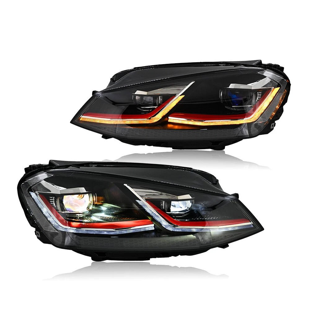 2PCS LED Headlights with White DRL Sequential Turn Signal High Low Beam for VW Golf7 MK7 VII