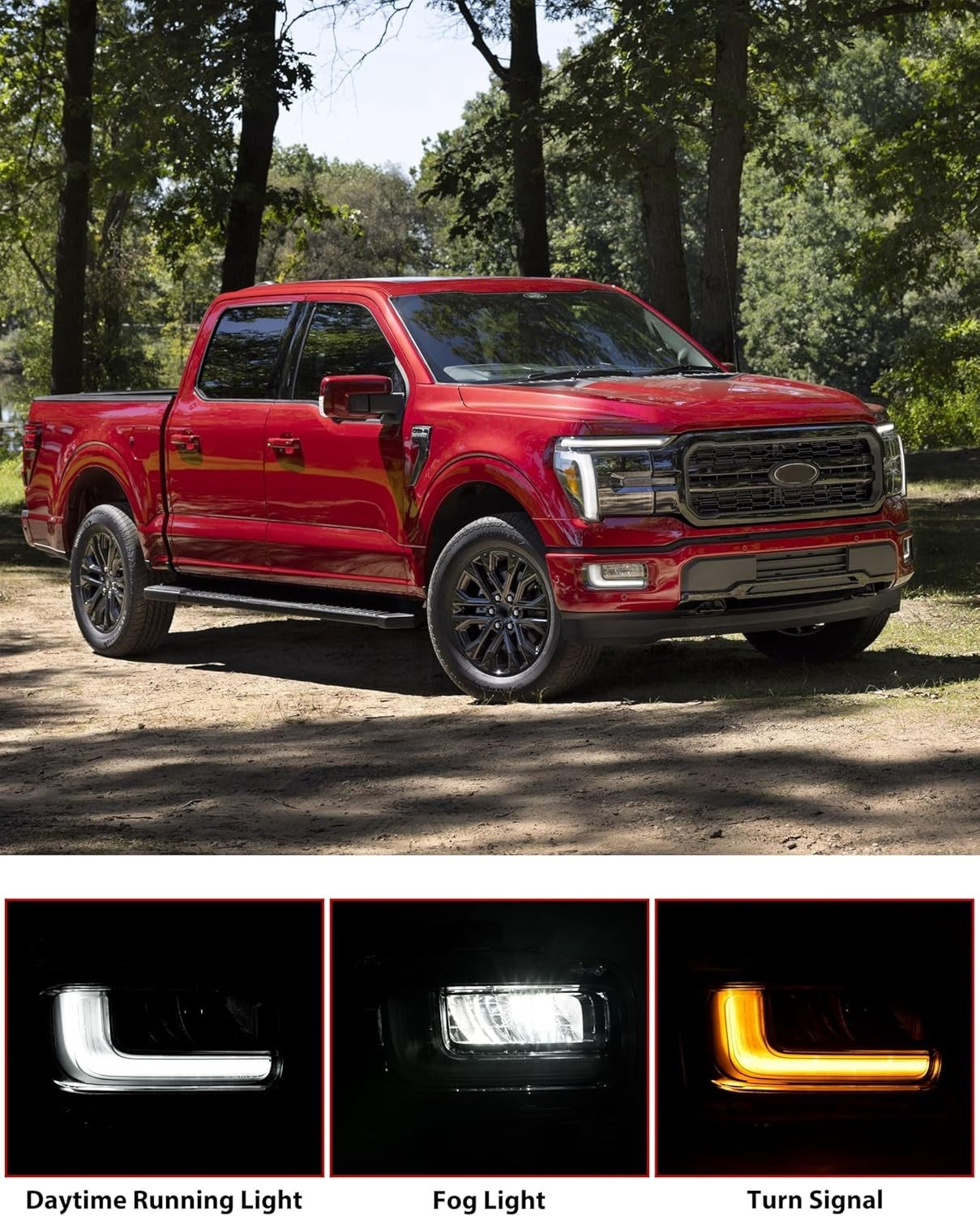 For Ford F150 2024 2025 LED Front Bumper Fog Lights with White DRL Amber Turn Signal